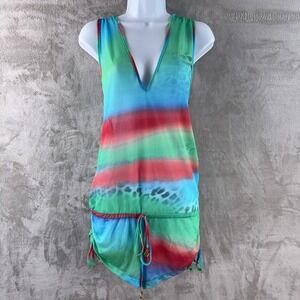 Luli Fama Cover Up Romper Womens Size‎ Medium Multicolor Tie Dye Beach Swimwear
